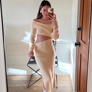 Showpo Cream Knit Midi Dress